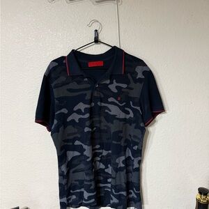Carolina Herrera Navy and Gray Camouflage Polo